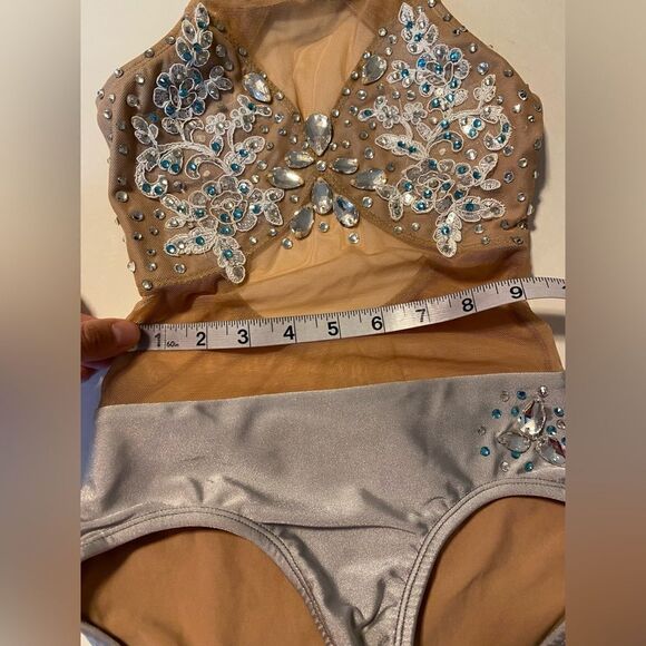 Patrick J designs dance costume silver gray embellished rhinestoned leotard CM - Picture 4 of 14